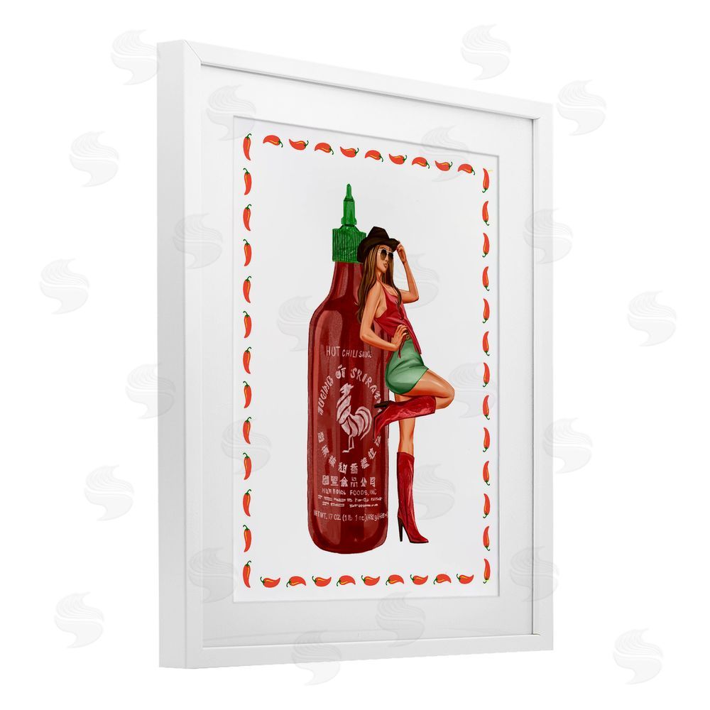 Ziwei Li Chili Hot Sauce & Cowgirl White Framed Print Under Glass Wall Art