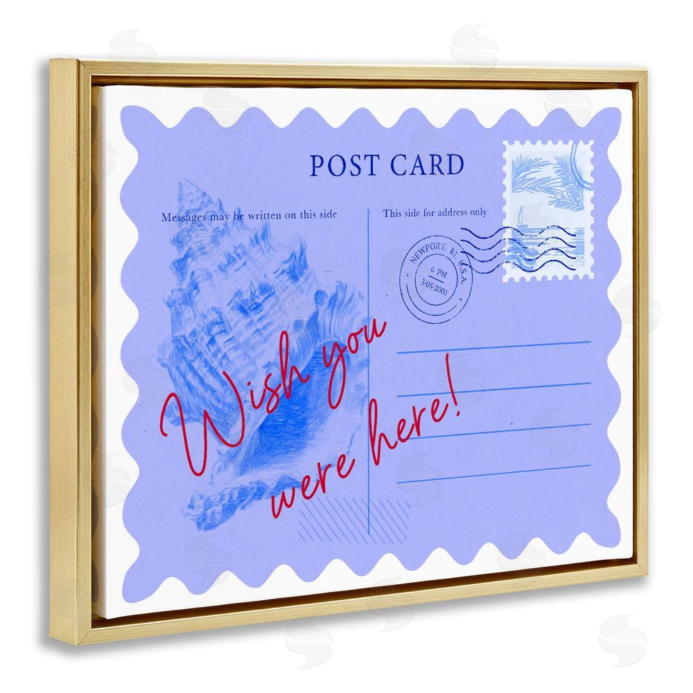 Ziwei Li Wish You Were Here Postcard Gold Floating Frame Canvas Wall Art Print