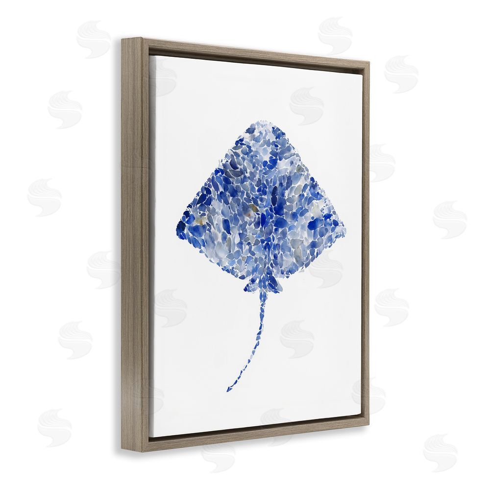 Ziwei Li Blue Watercolor Dappled Stingray Brown Floating Frame Canvas Wall Art Print