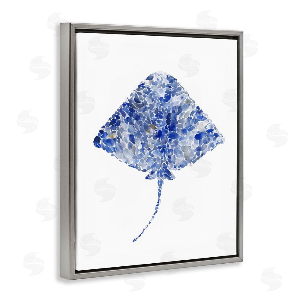Ziwei Li Blue Watercolor Dappled Stingray Gray Floating Frame Canvas Wall Art Print