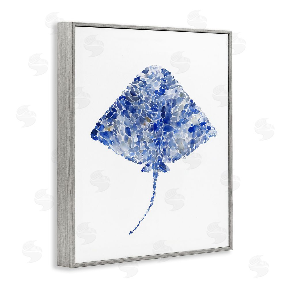 Ziwei Li Blue Watercolor Dappled Stingray Gray Framed Giclee Wall Art Print