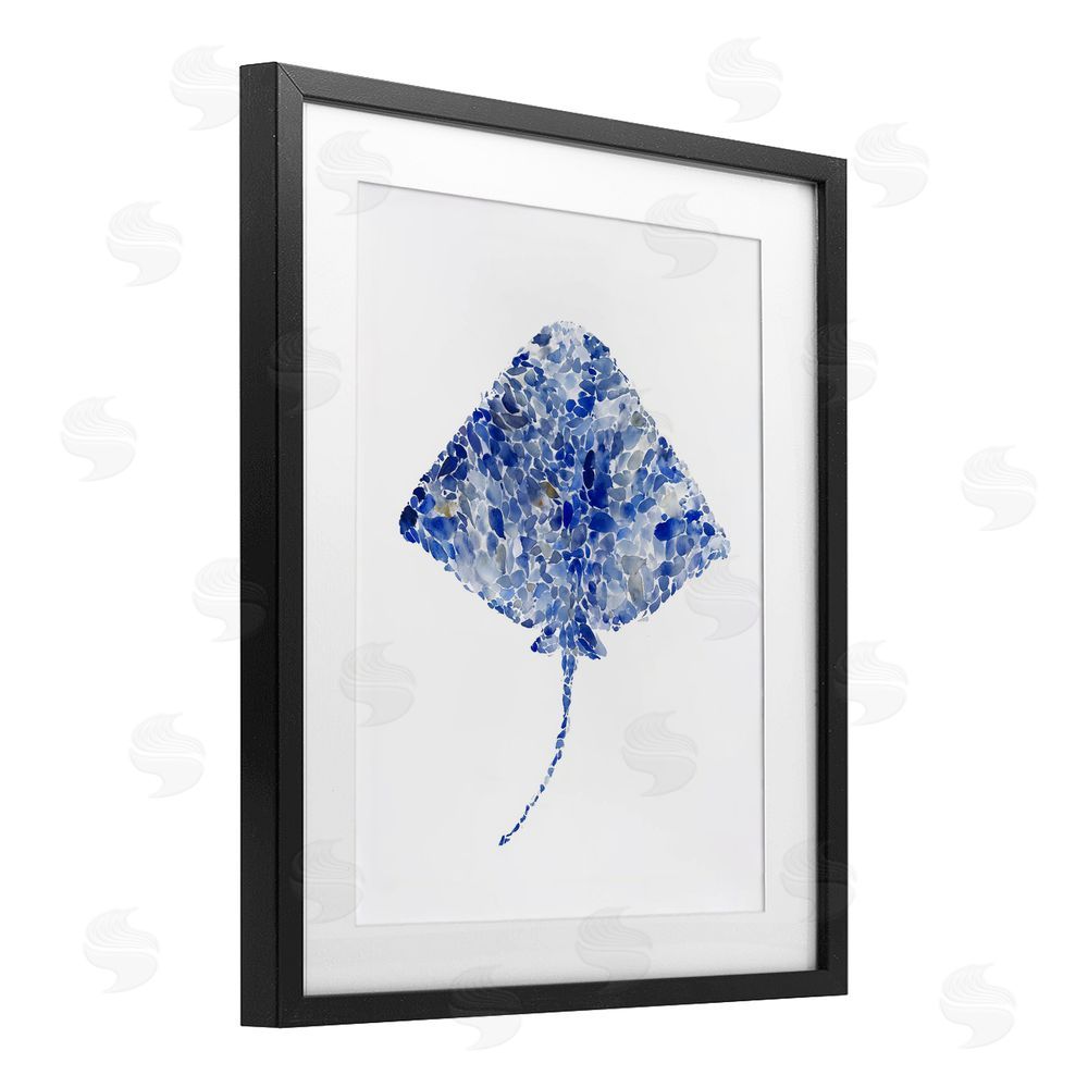 Ziwei Li Blue Watercolor Dappled Stingray Black Framed Print Under Glass Wall Art