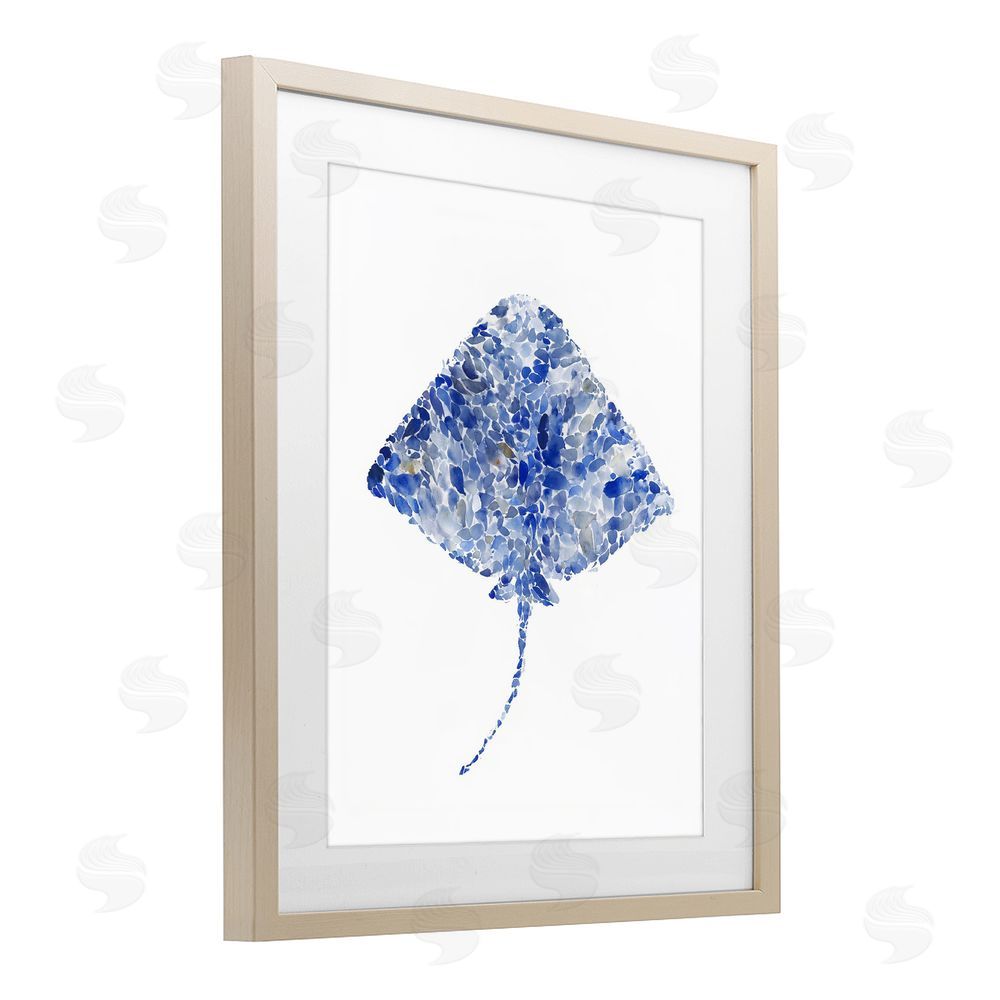 Ziwei Li Blue Watercolor Dappled Stingray Brown Framed Print Under Glass Wall Art