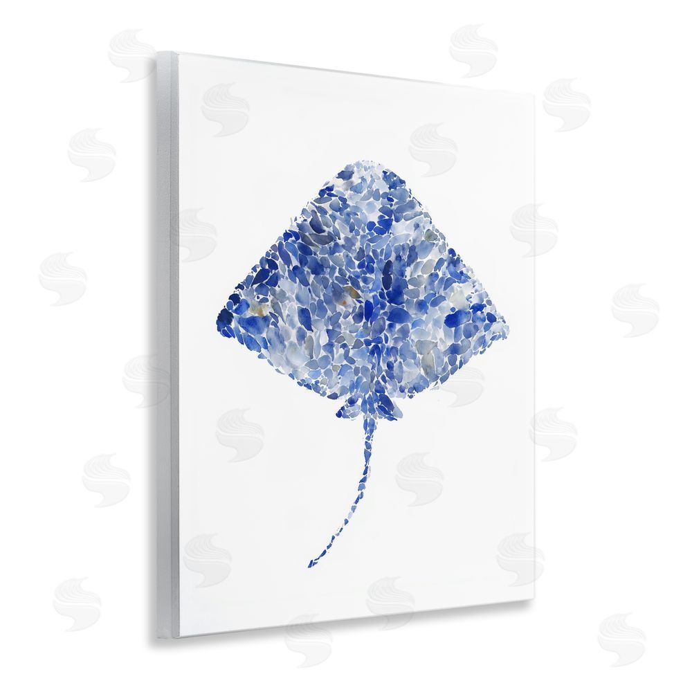 Ziwei Li Blue Watercolor Dappled Stingray Wooden Wall Plaque Art Print
