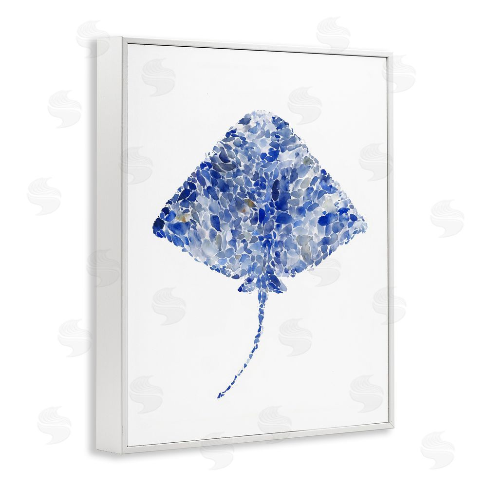 Ziwei Li Blue Watercolor Dappled Stingray White Framed Giclee Wall Art Print