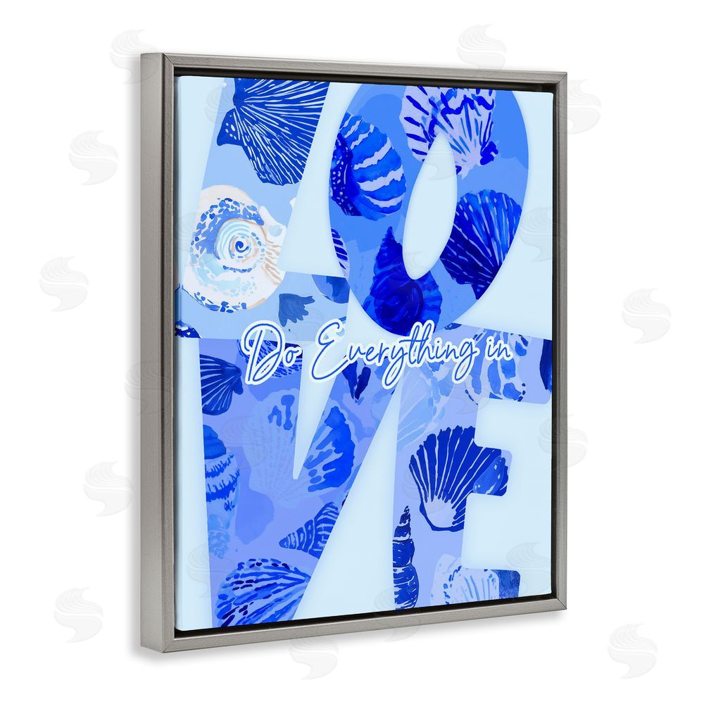 Ziwei Li Coastal Do Everything In Love Gray Floating Frame Canvas Wall Art Print