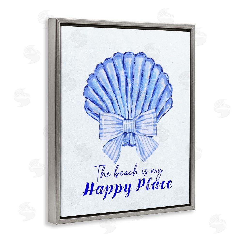 Ziwei Li Beach Is My Happy Place Seashell Gray Floating Frame Canvas Wall Art Print