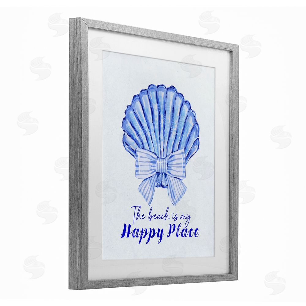 Ziwei Li Beach Is My Happy Place Seashell Gray Framed Print Under Glass Wall Art