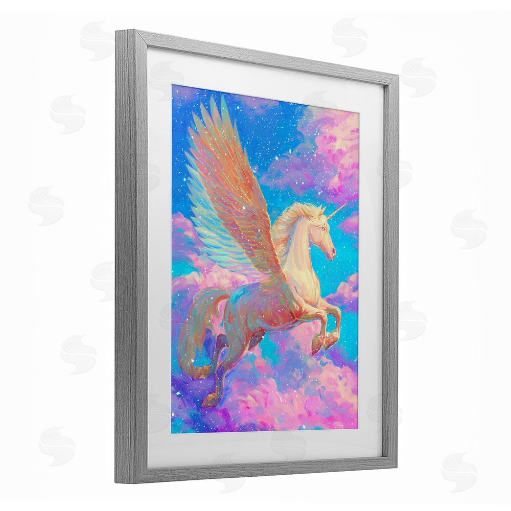 Ziwei Li Majestic Winged Pegasus Gray Framed Print Under Glass Wall Art