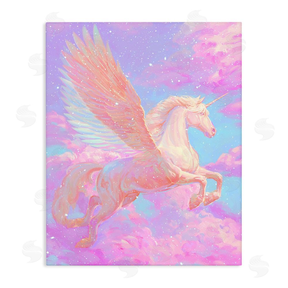 Ziwei Li Ethereal Winged Unicorn In Clouds Stretched Canvas Wall Art Print