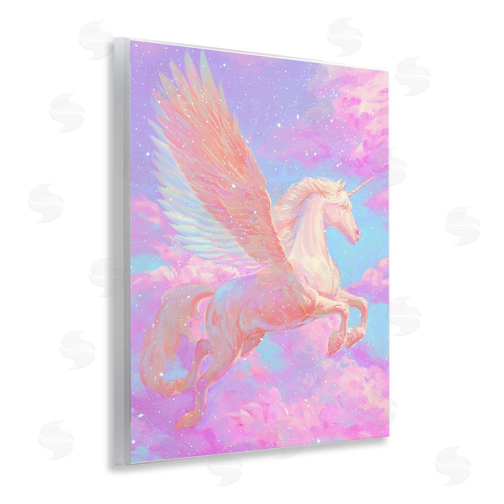 Ziwei Li Ethereal Winged Unicorn In Clouds Wooden Wall Plaque Art Print