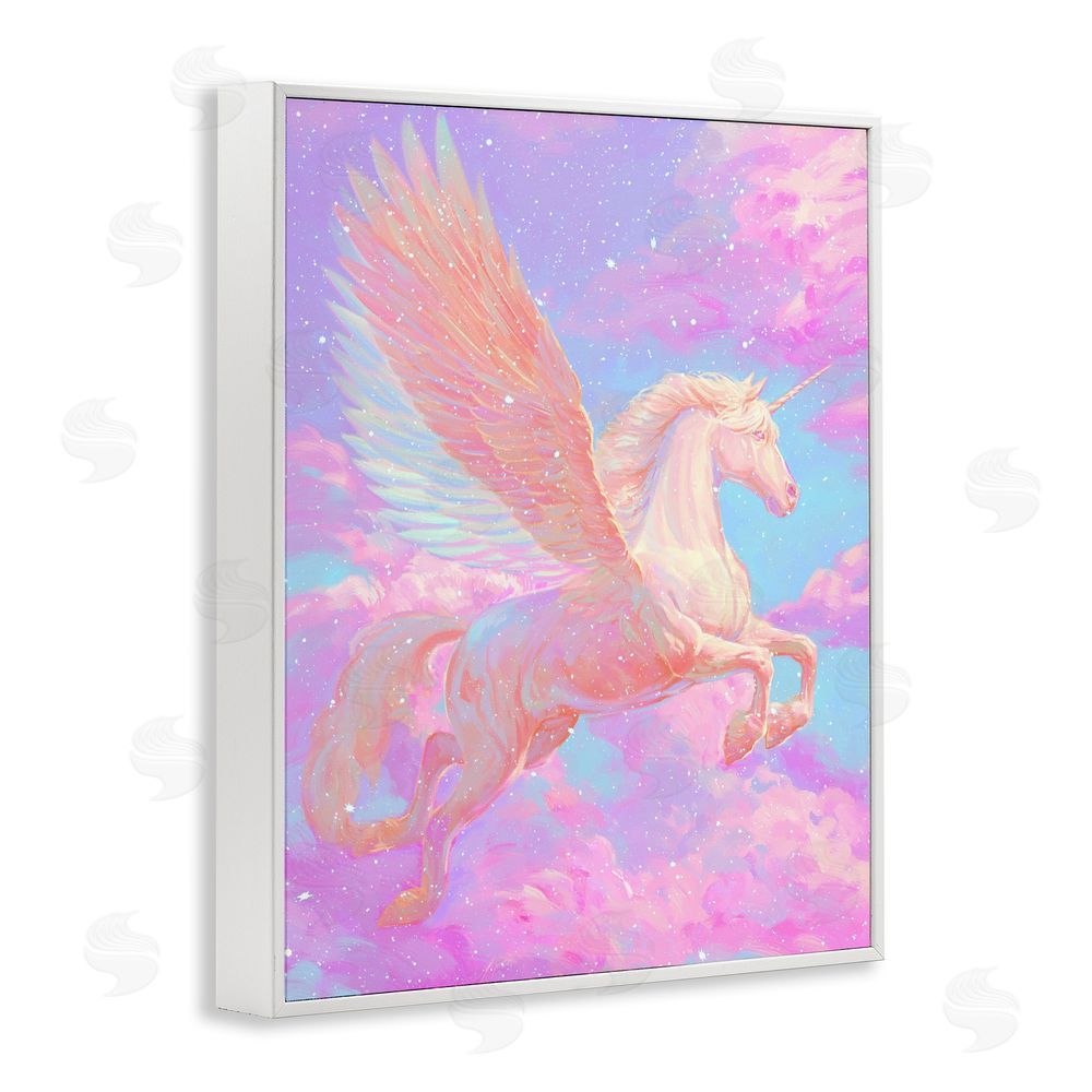 Ziwei Li Ethereal Winged Unicorn In Clouds White Framed Giclee Wall Art Print