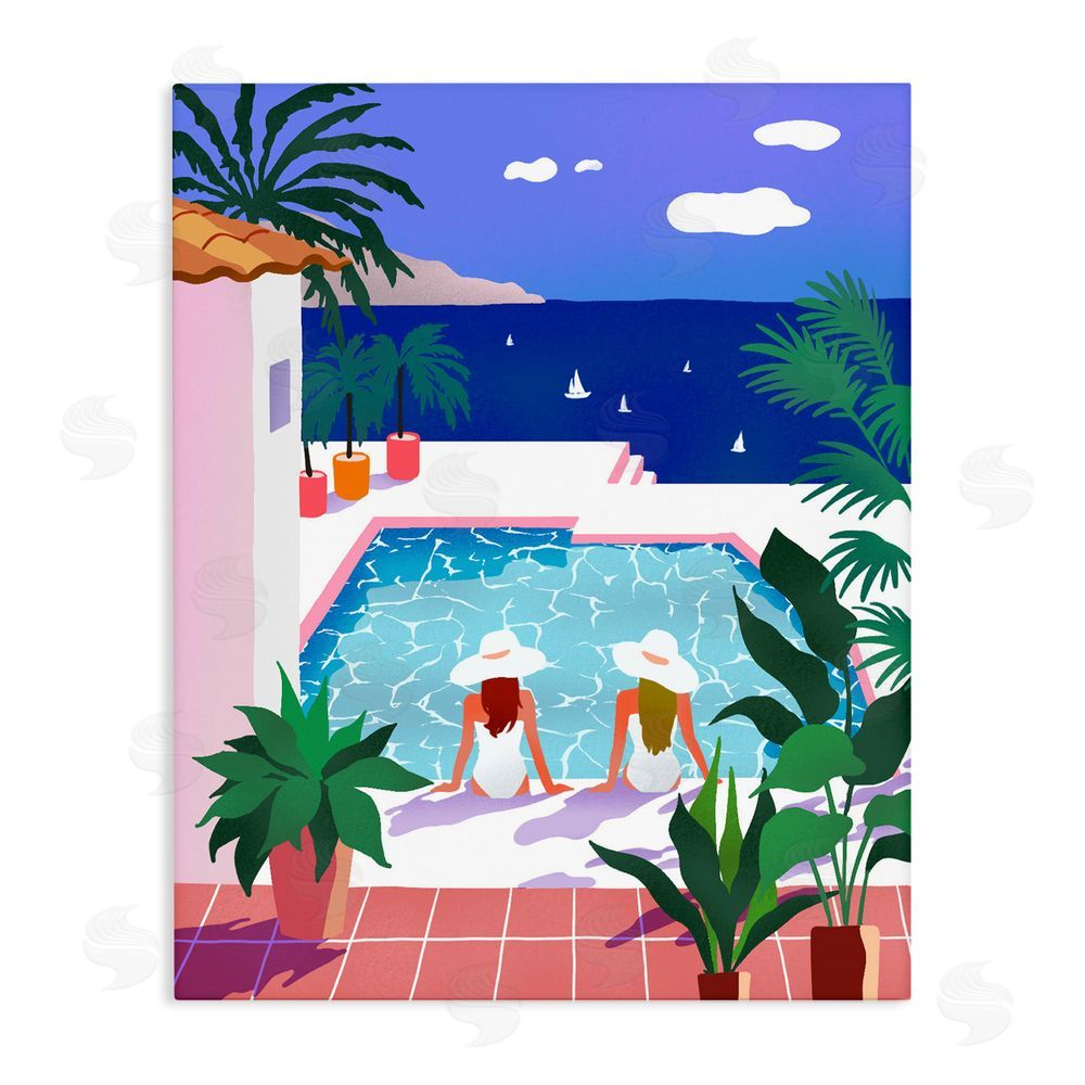 Ziwei Li Poolside Afternoon Friends Stretched Canvas Wall Art Print