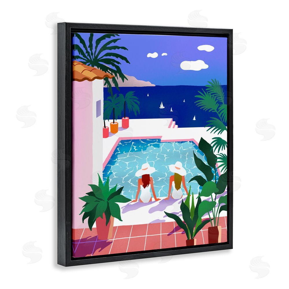 Ziwei Li Poolside Afternoon Friends Black Floating Frame Canvas Wall Art Print