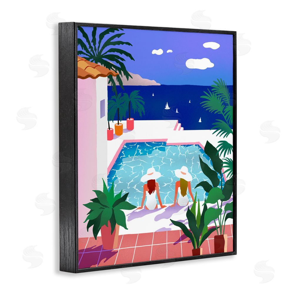 Ziwei Li Poolside Afternoon Friends Black Framed Giclee Wall Art Print