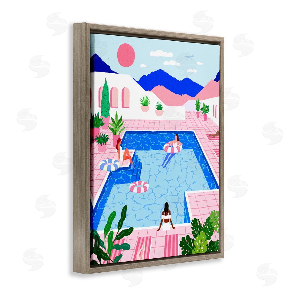 Ziwei Li Hanging By The Pool Resort Brown Floating Frame Canvas Wall Art Print