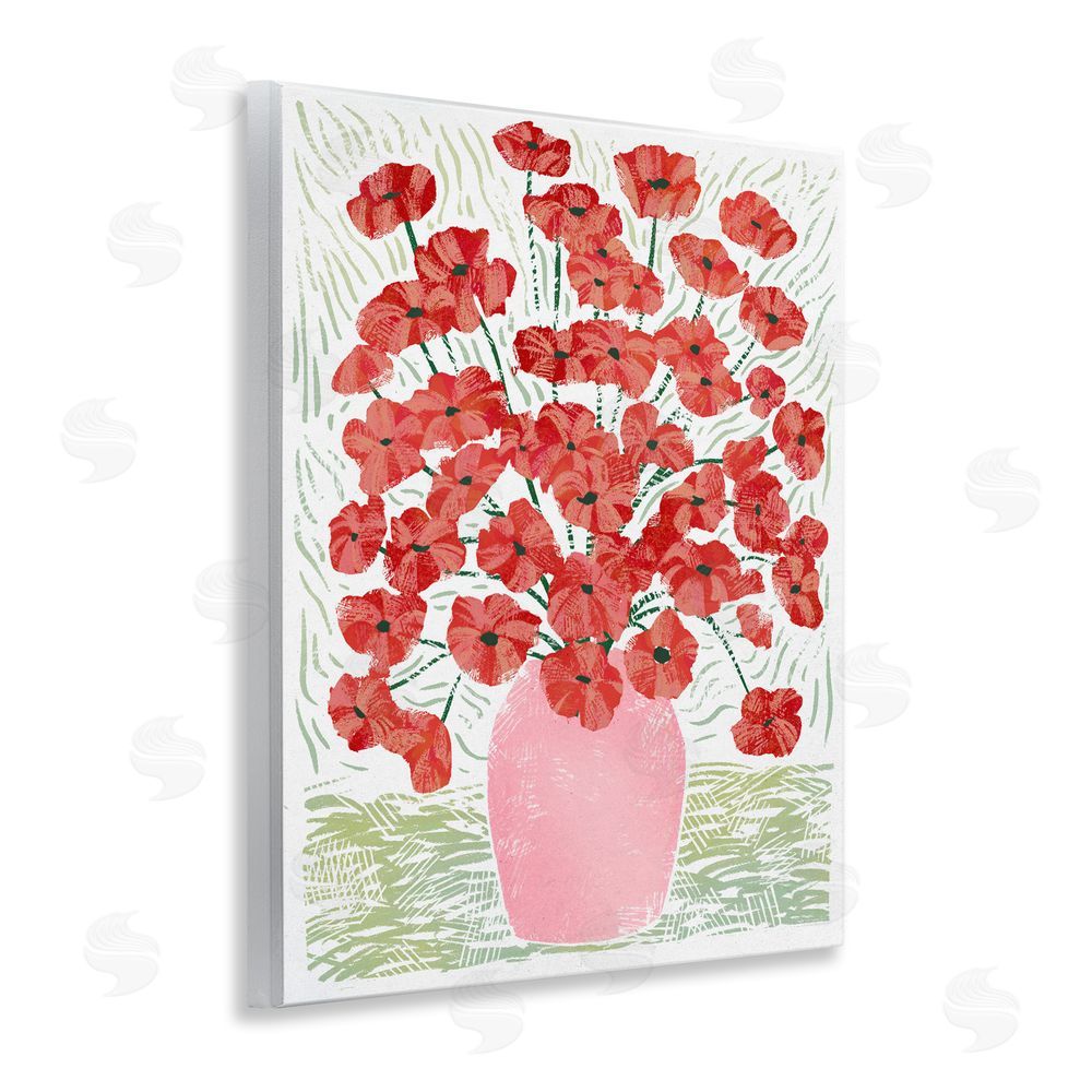 Ziwei Li Red Poppy Bouquet in Pink Vase Wooden Wall Plaque Art Print