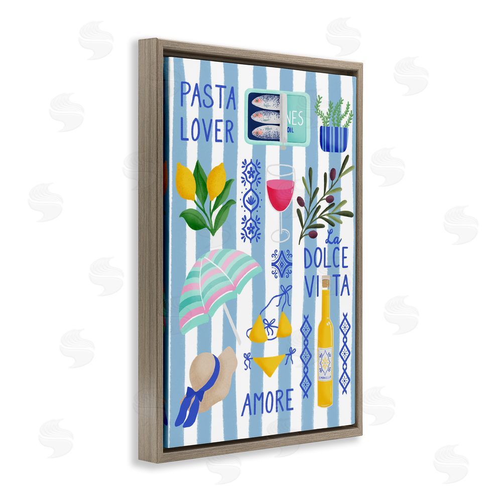 Metka Hiti Pasta Lover Mediterranean Brown Floating Frame Canvas Wall Art Print