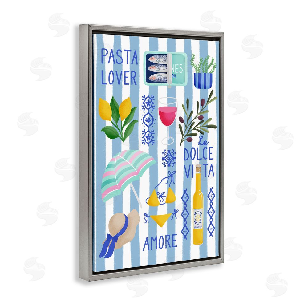 Metka Hiti Pasta Lover Mediterranean Gray Floating Frame Canvas Wall Art Print