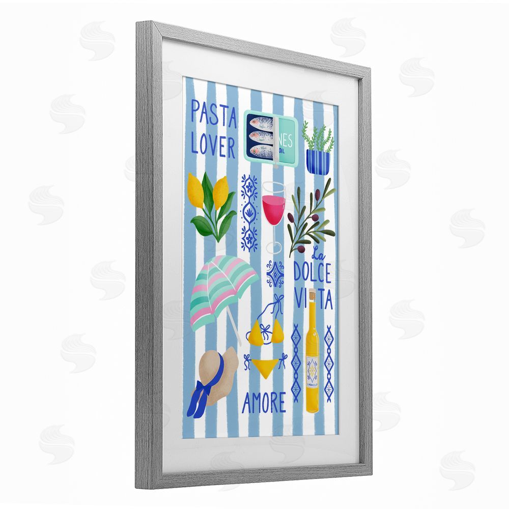 Metka Hiti Pasta Lover Mediterranean Gray Framed Print Under Glass Wall Art