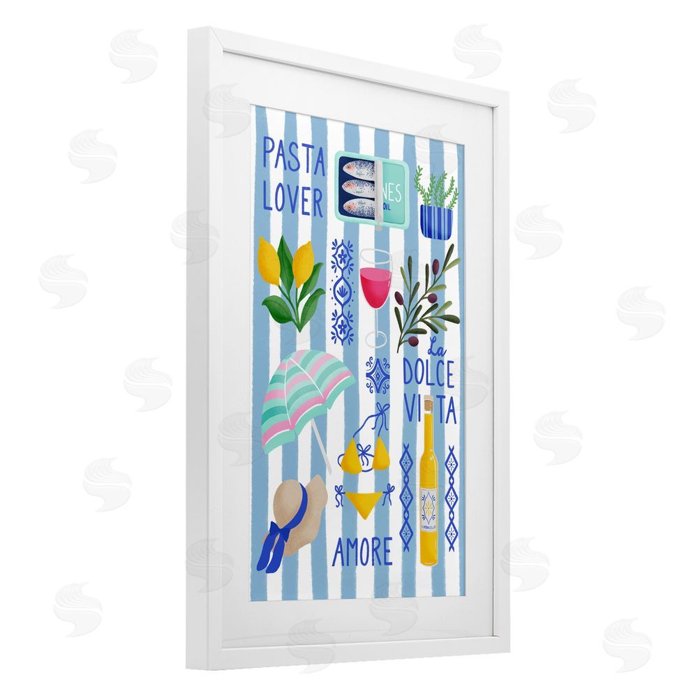 Metka Hiti Pasta Lover Mediterranean White Framed Print Under Glass Wall Art