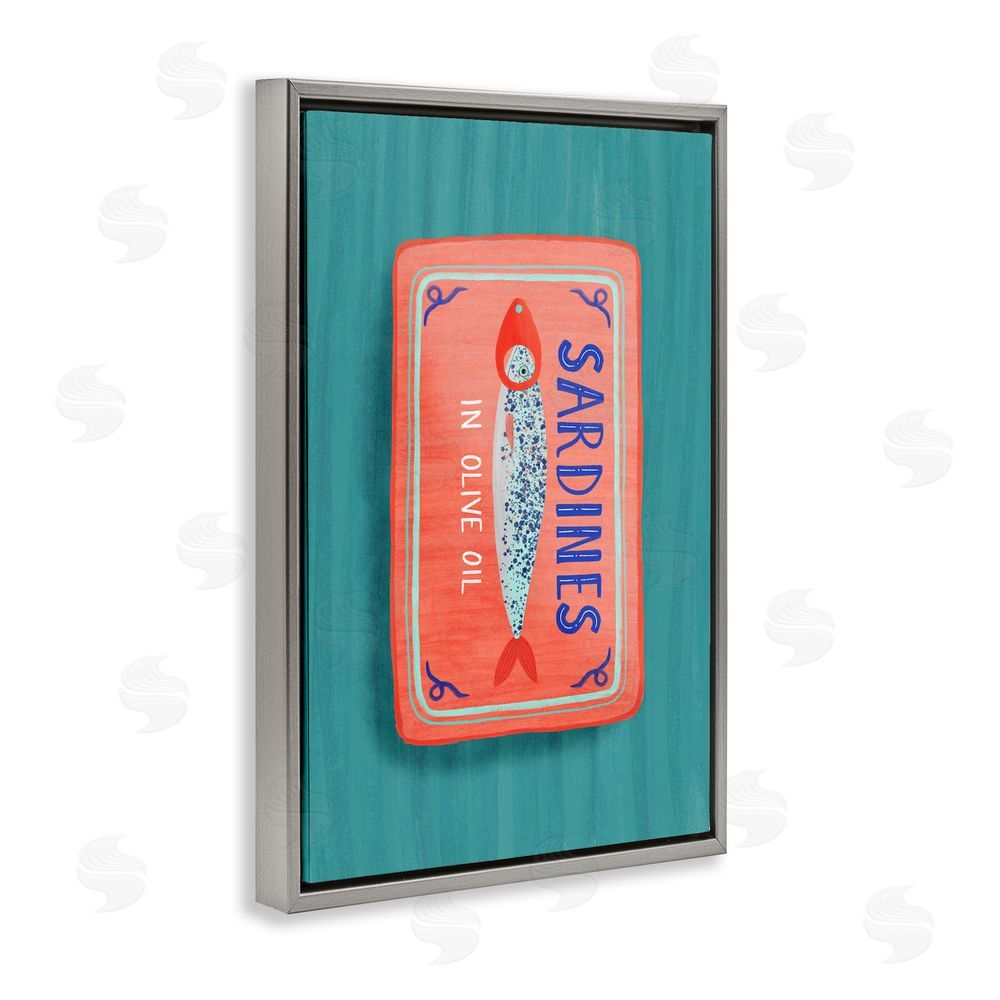 Metka Hiti Sardines Olive Oil Seafood Gray Floating Frame Canvas Wall Art Print