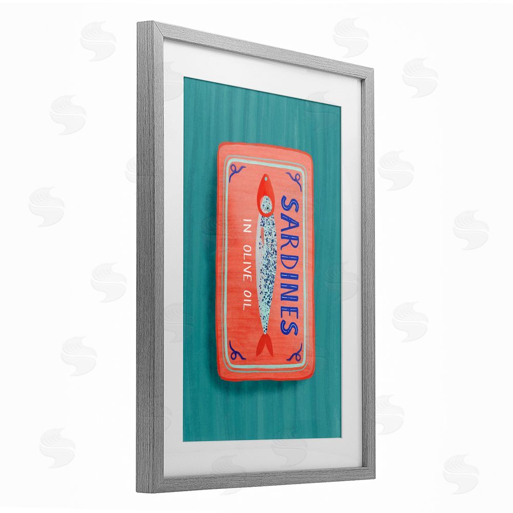 Metka Hiti Sardines Olive Oil Seafood Gray Framed Print Under Glass Wall Art