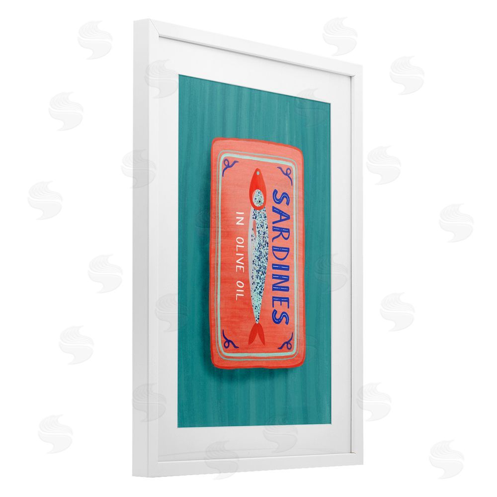 Metka Hiti Sardines Olive Oil Seafood White Framed Print Under Glass Wall Art