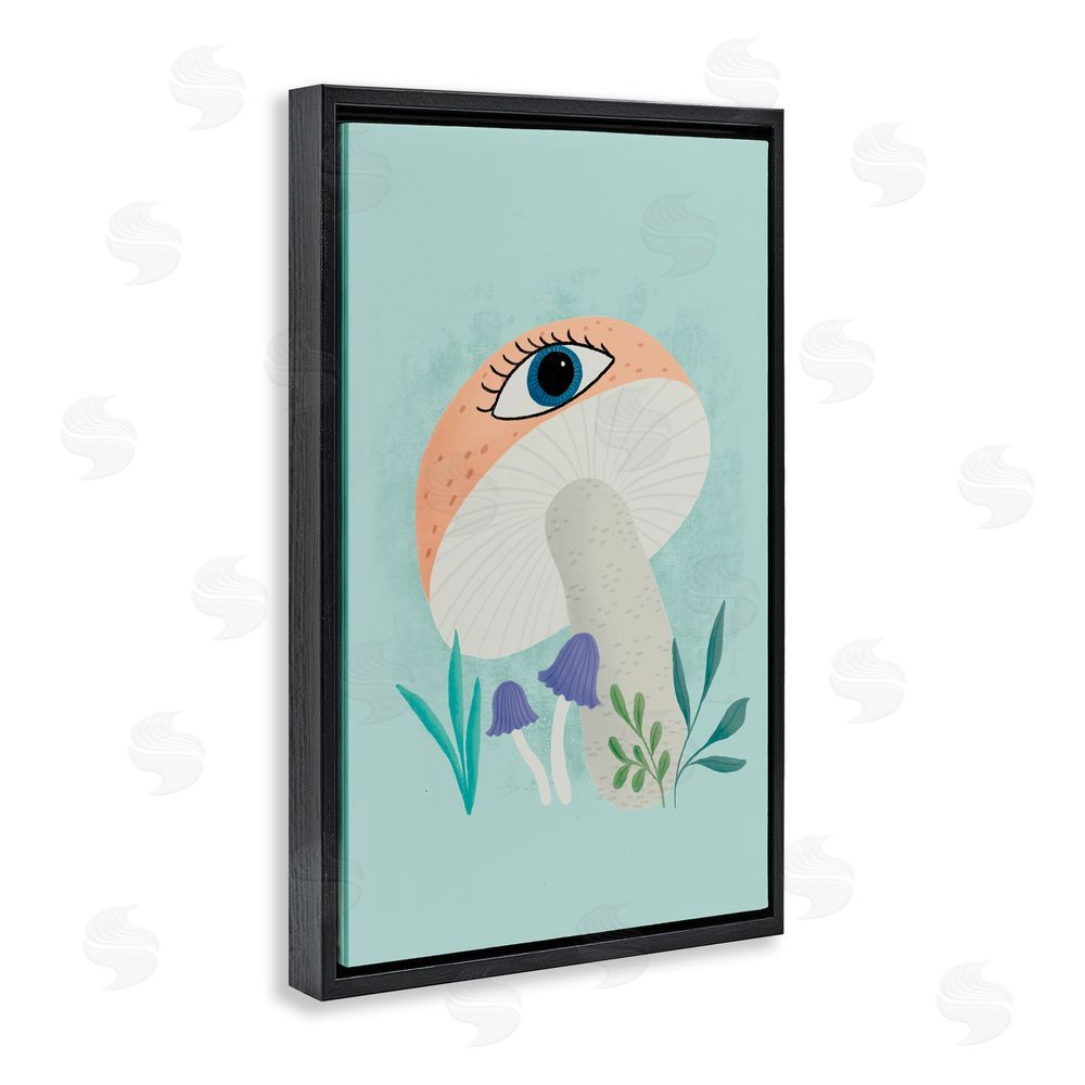 Metka Hiti Mushroom with Mystical Eye Black Floating Frame Canvas Wall Art Print