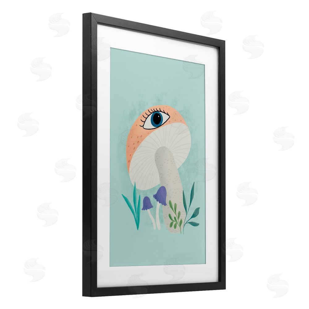 Metka Hiti Mushroom with Mystical Eye Black Framed Print Under Glass Wall Art