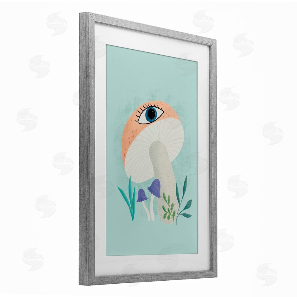 Metka Hiti Mushroom with Mystical Eye Gray Framed Print Under Glass Wall Art