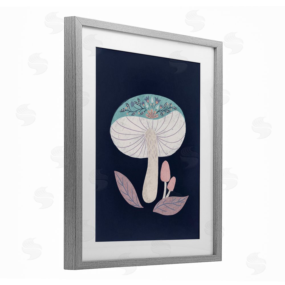 Metka Hiti Floral Cottage Mushroom Gray Framed Print Under Glass Wall Art