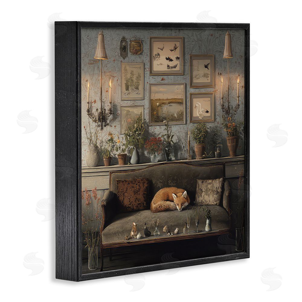 The Wands Want Fox on Antique Sofa Black Framed Giclee Wall Art Print