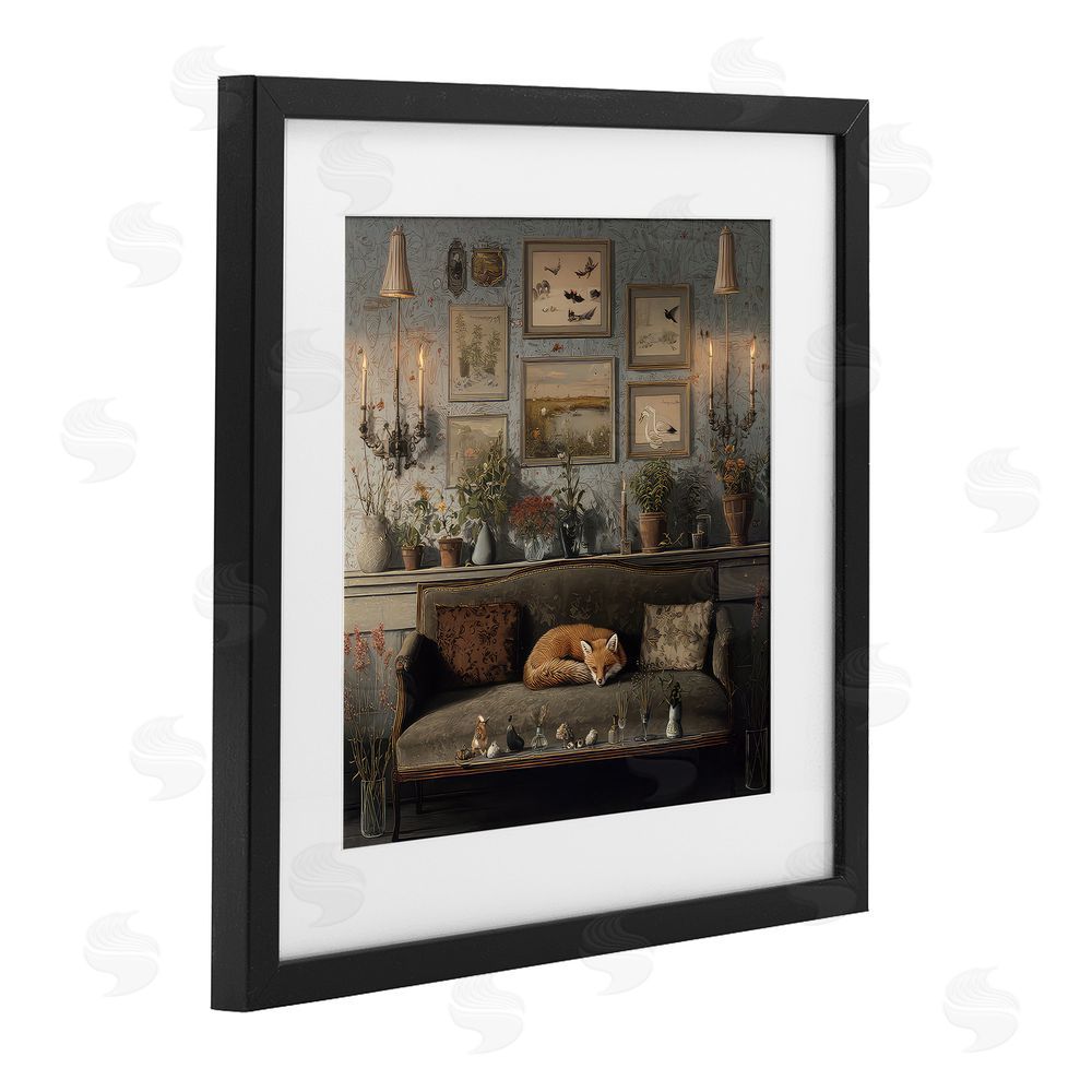 The Wands Want Fox on Antique Sofa Black Framed Print Under Glass Wall Art