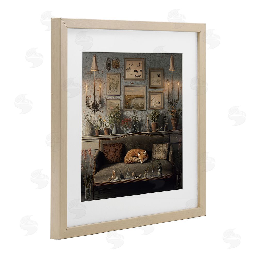 The Wands Want Fox on Antique Sofa Brown Framed Print Under Glass Wall Art
