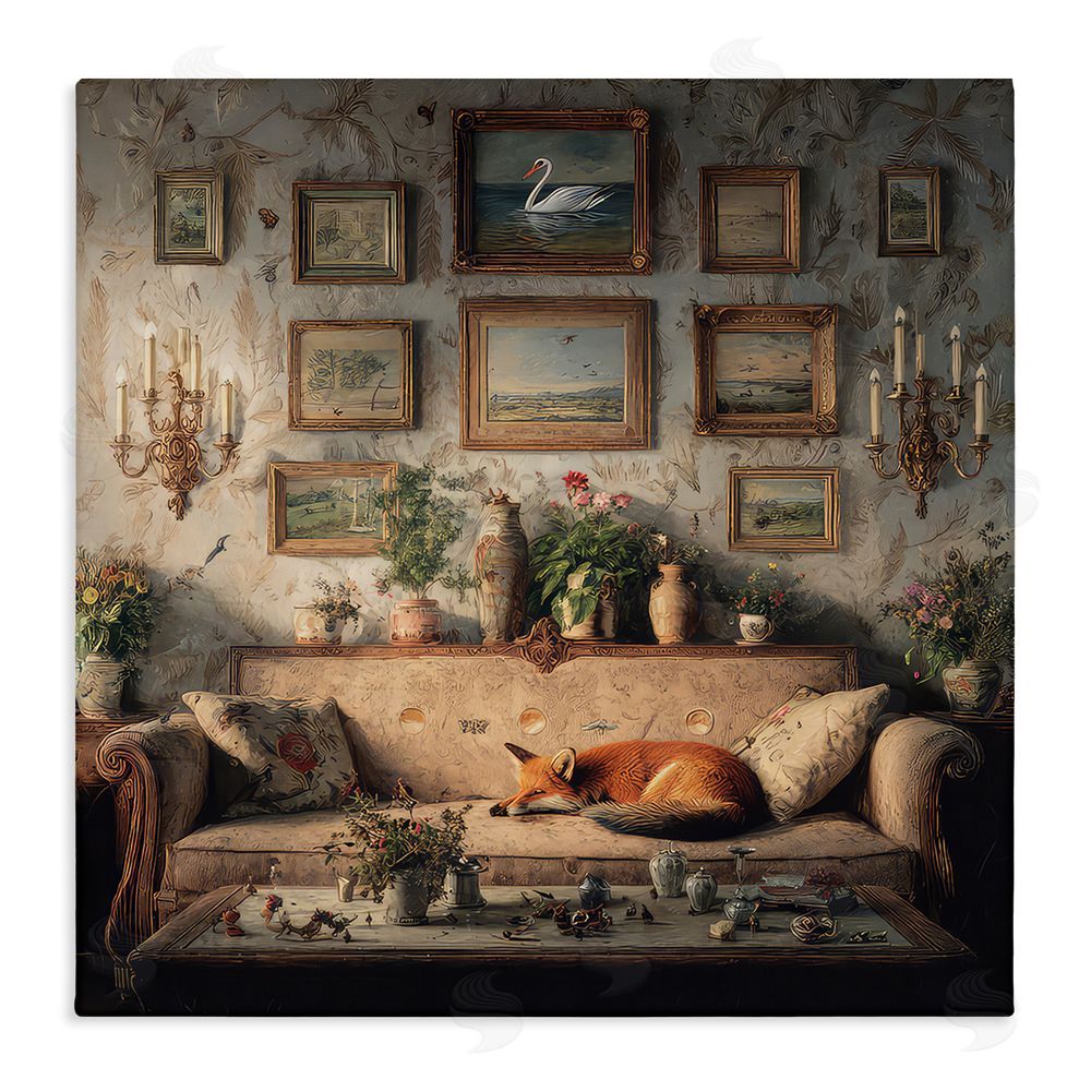 The Wands Want Vintage Parlor with Fox Stretched Canvas Wall Art Print