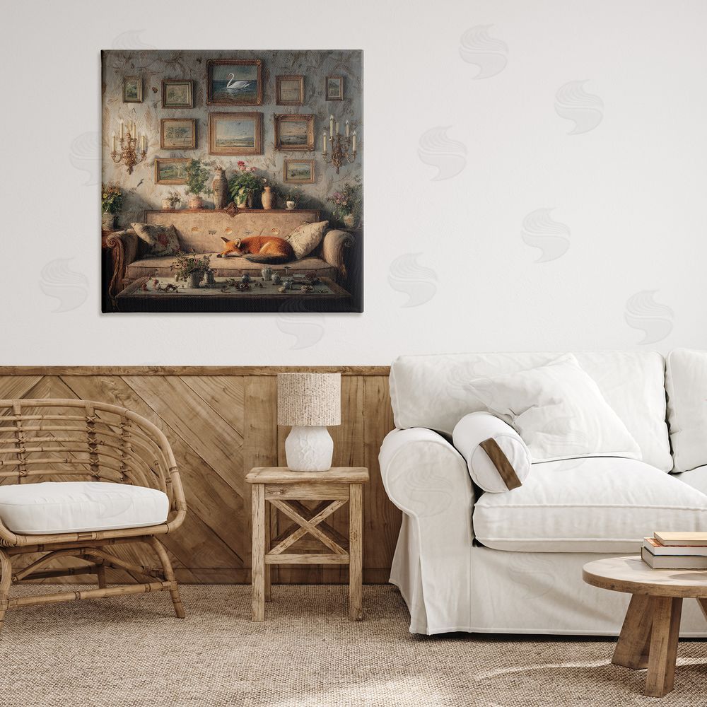 The Wands Want Vintage Parlor with Fox Stretched Canvas Wall Art in Room