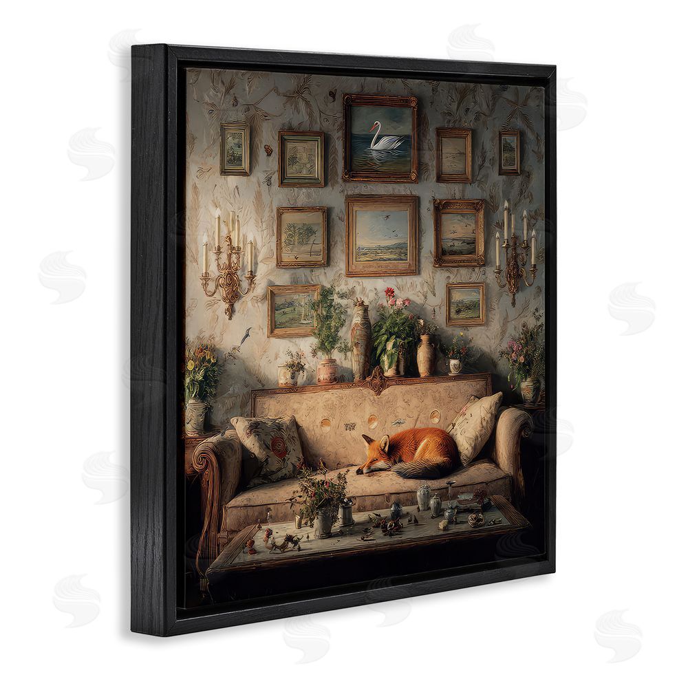 The Wands Want Vintage Parlor with Fox Black Floating Frame Canvas Wall Art Print
