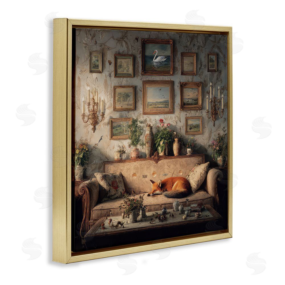 The Wands Want Vintage Parlor with Fox Gold Floating Frame Canvas Wall Art Print