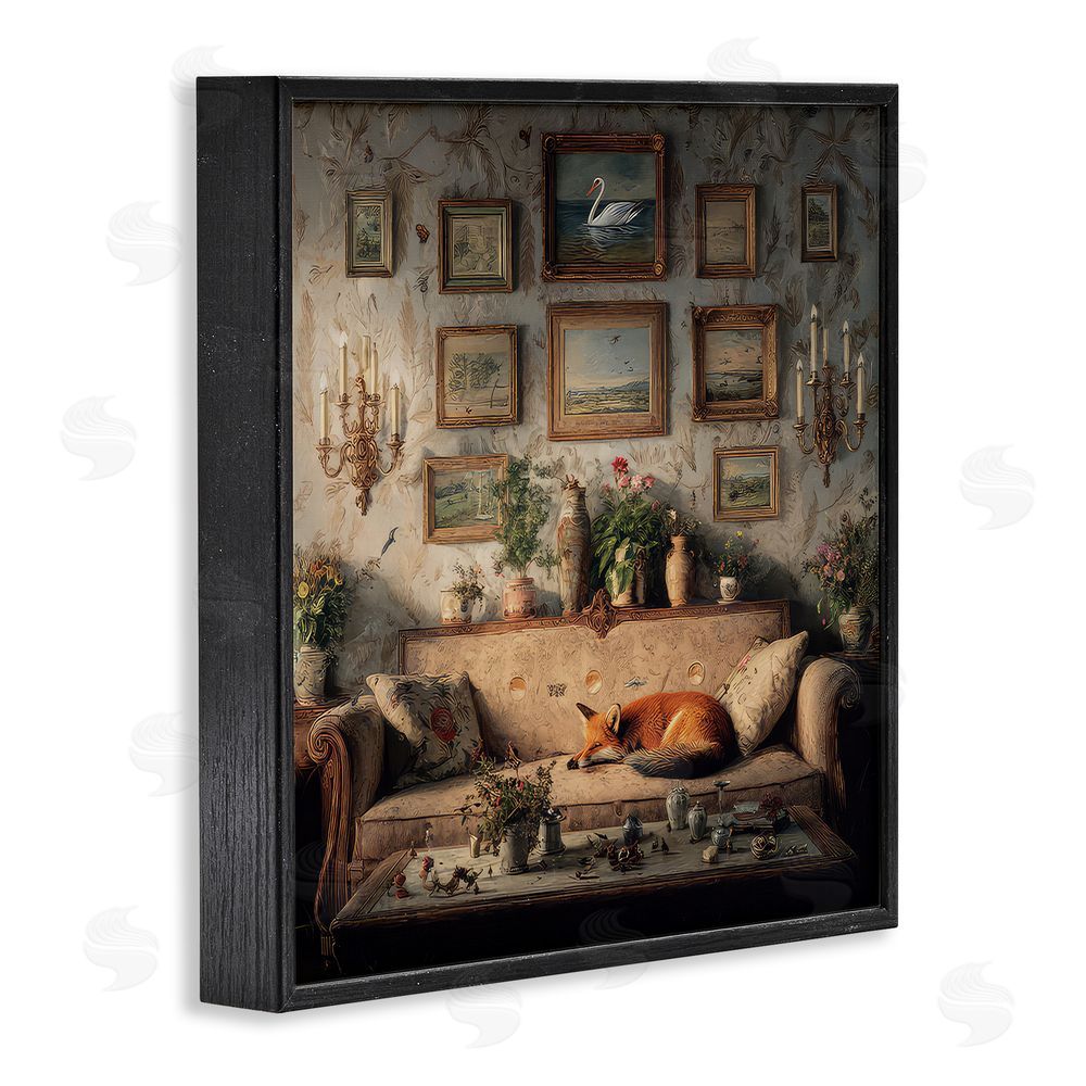 The Wands Want Vintage Parlor with Fox Black Framed Giclee Wall Art Print