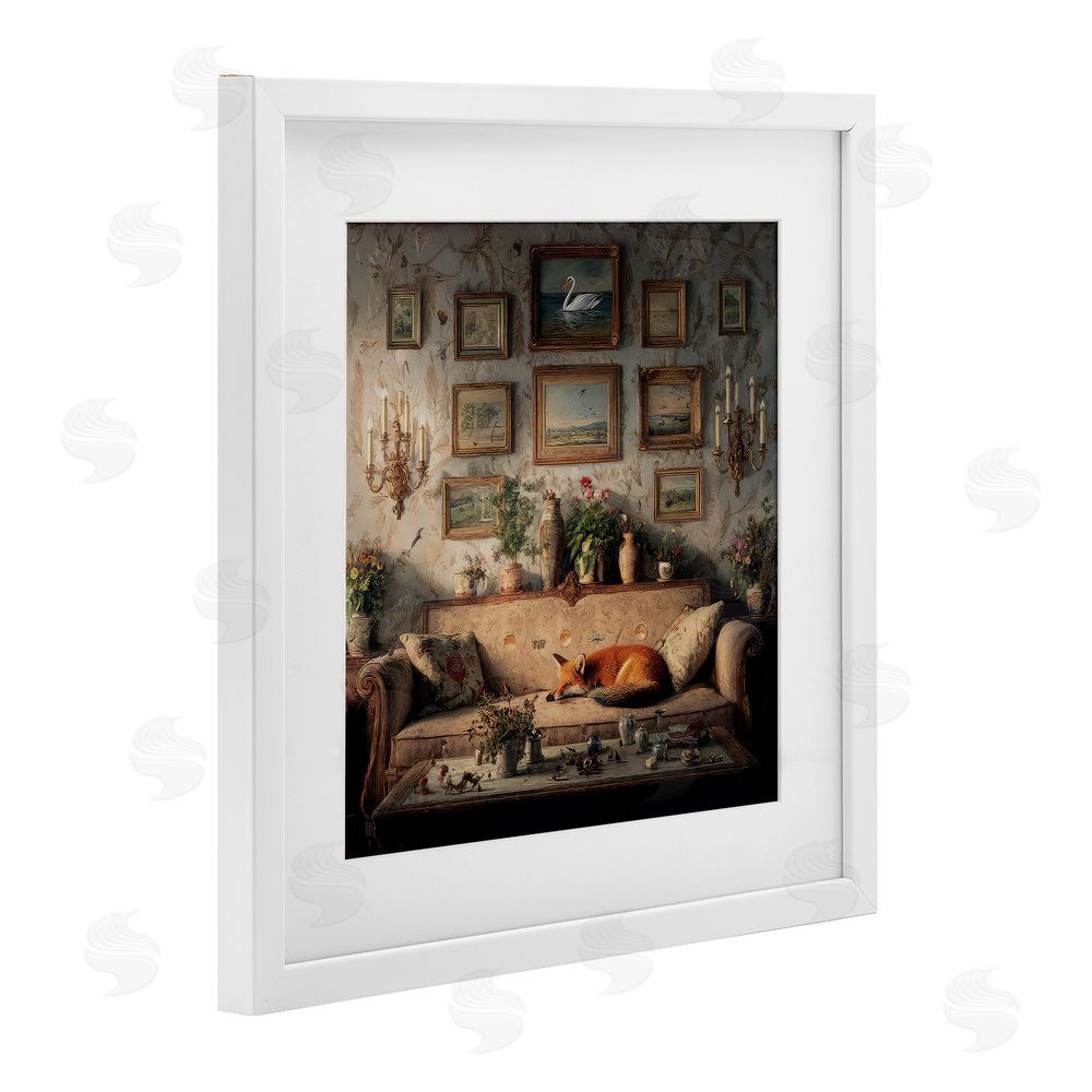The Wands Want Vintage Parlor with Fox White Framed Print Under Glass Wall Art