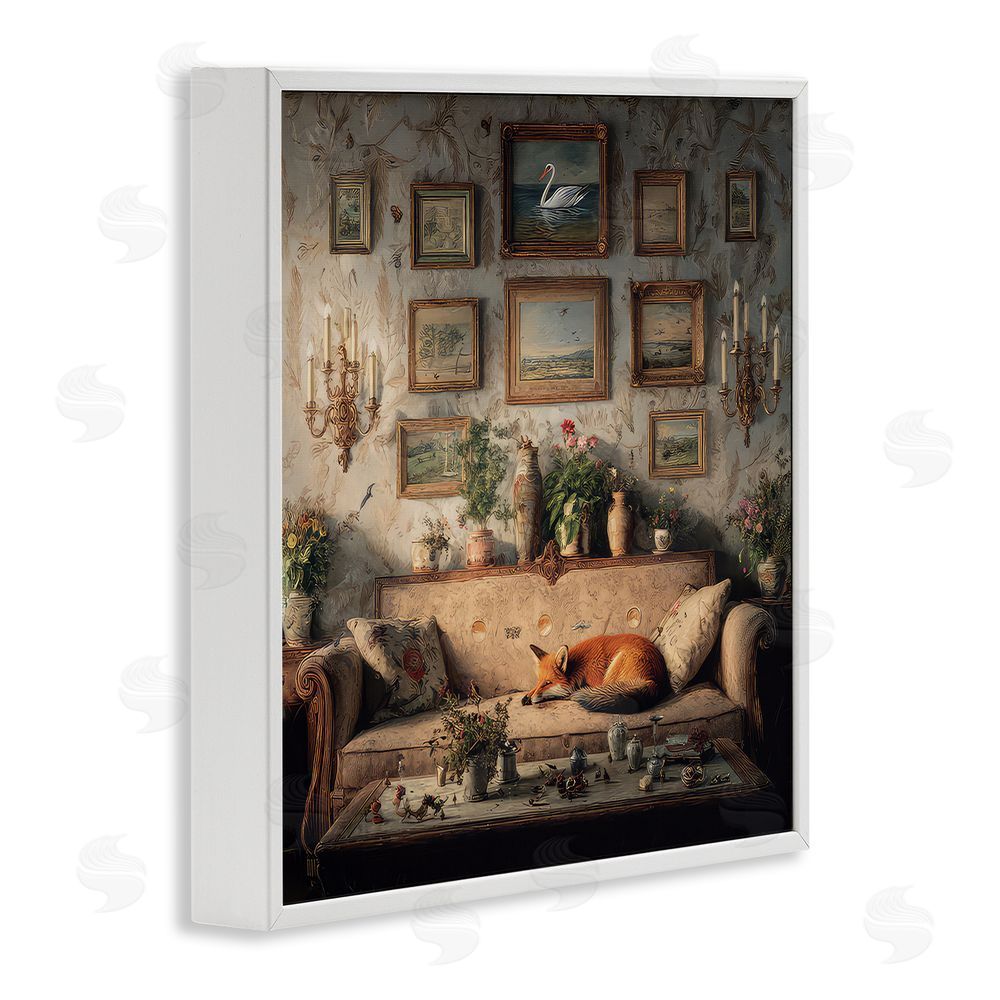 The Wands Want Vintage Parlor with Fox White Framed Giclee Wall Art Print