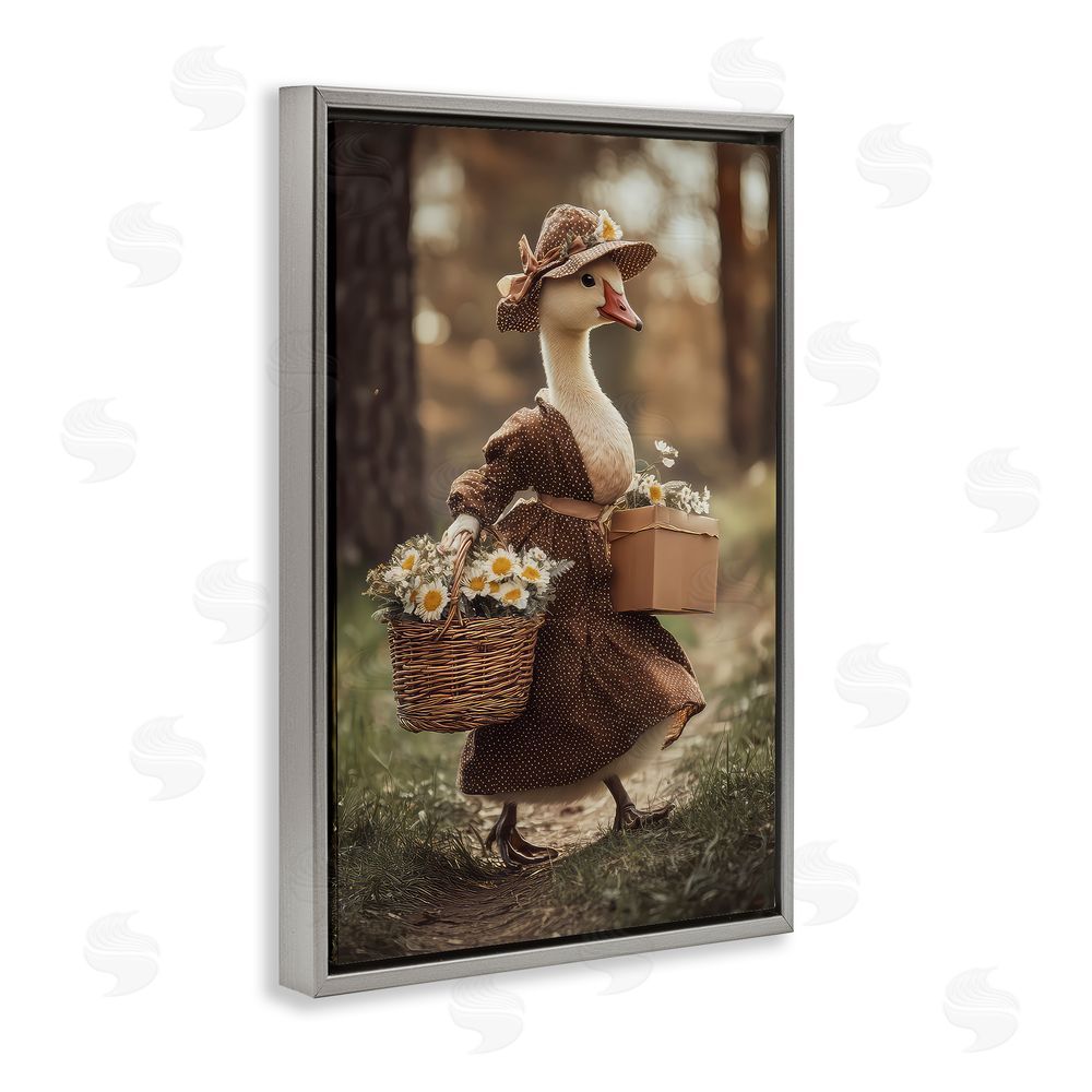 The Wands Want Mother Goose with Flowers Gray Floating Frame Canvas Wall Art Print