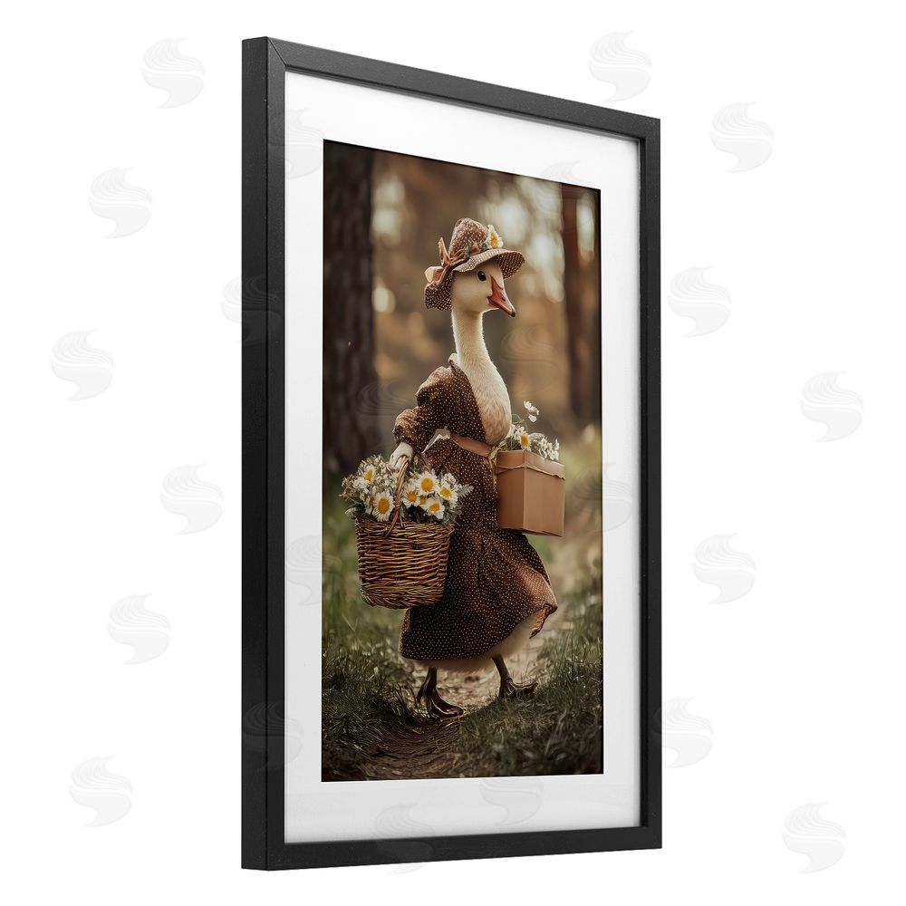The Wands Want Mother Goose with Flowers Black Framed Print Under Glass Wall Art
