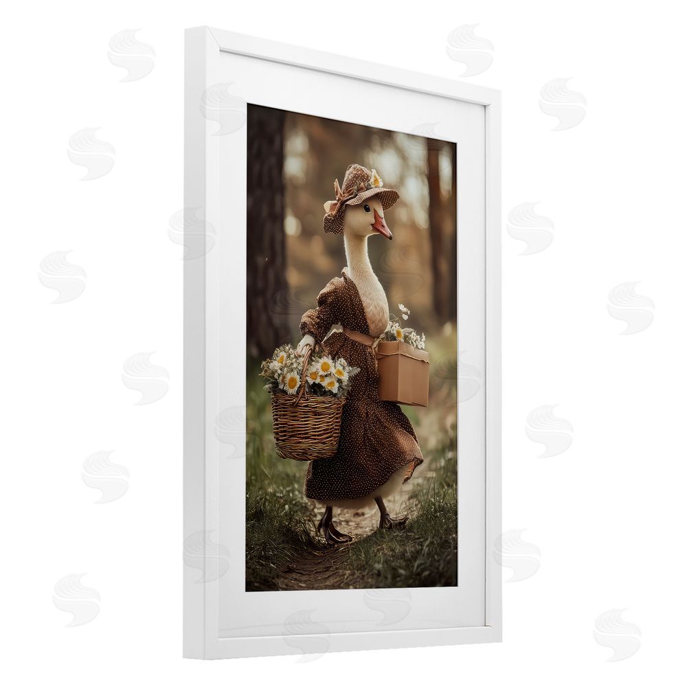 The Wands Want Mother Goose with Flowers White Framed Print Under Glass Wall Art