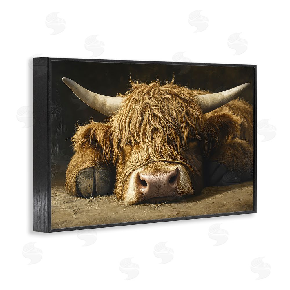 The Wands Want Sleeping Highland Cow & Hoof Black Framed Giclee Wall Art Print