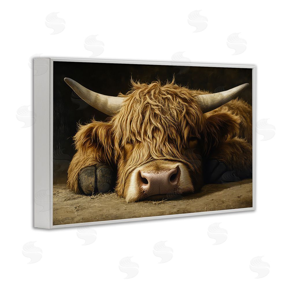 The Wands Want Sleeping Highland Cow & Hoof White Framed Giclee Wall Art Print