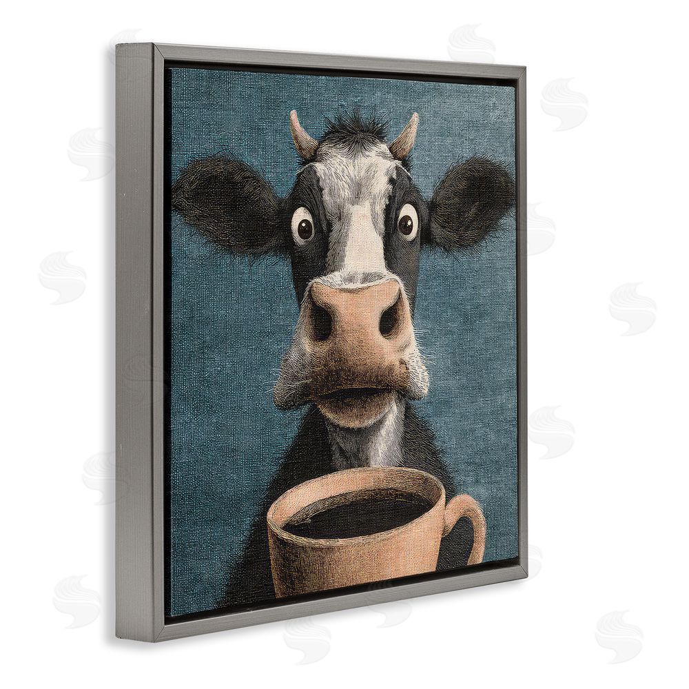 The Wands Want Grumpy Cow & Coffee Gray Floating Frame Canvas Wall Art Print