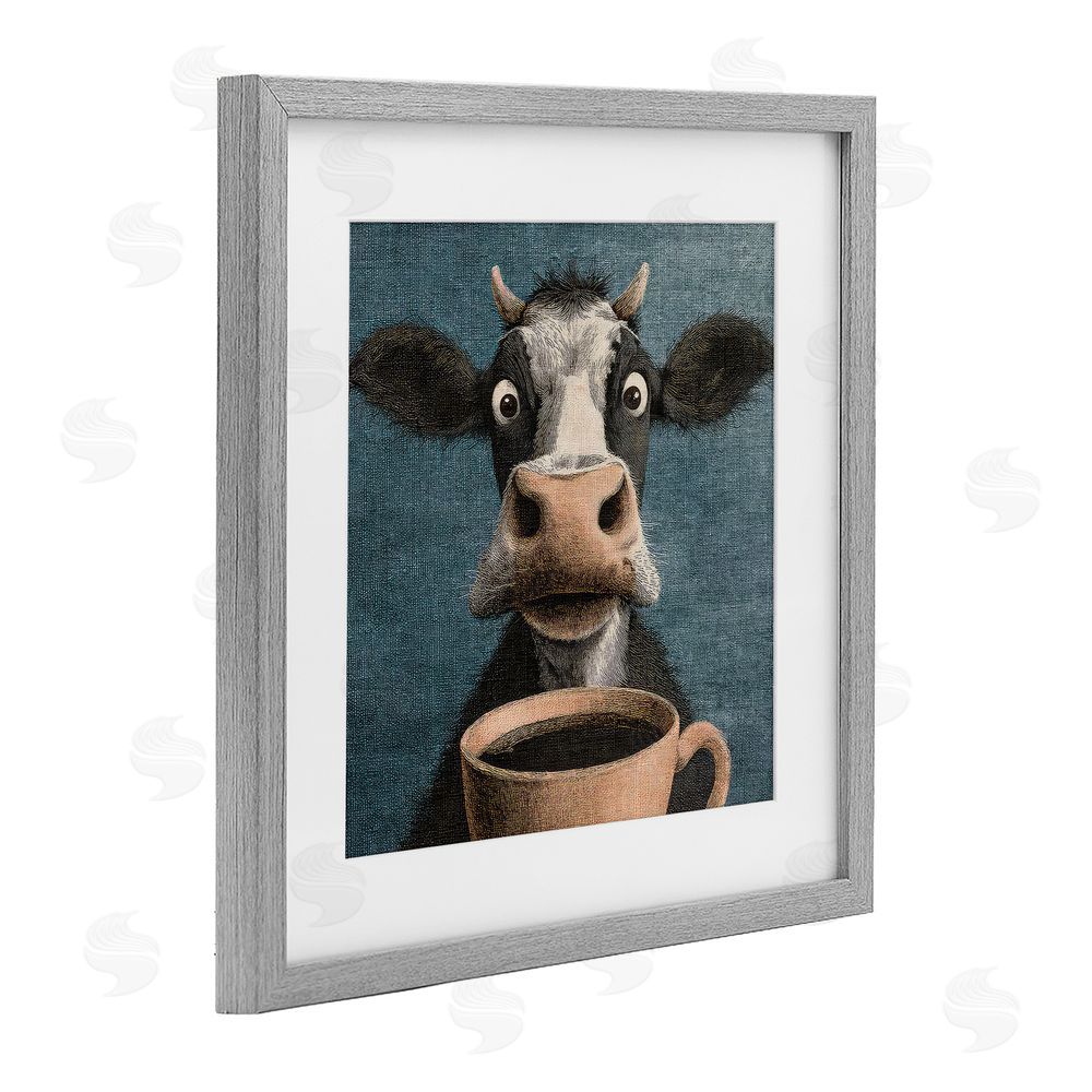 The Wands Want Grumpy Cow & Coffee Gray Framed Print Under Glass Wall Art