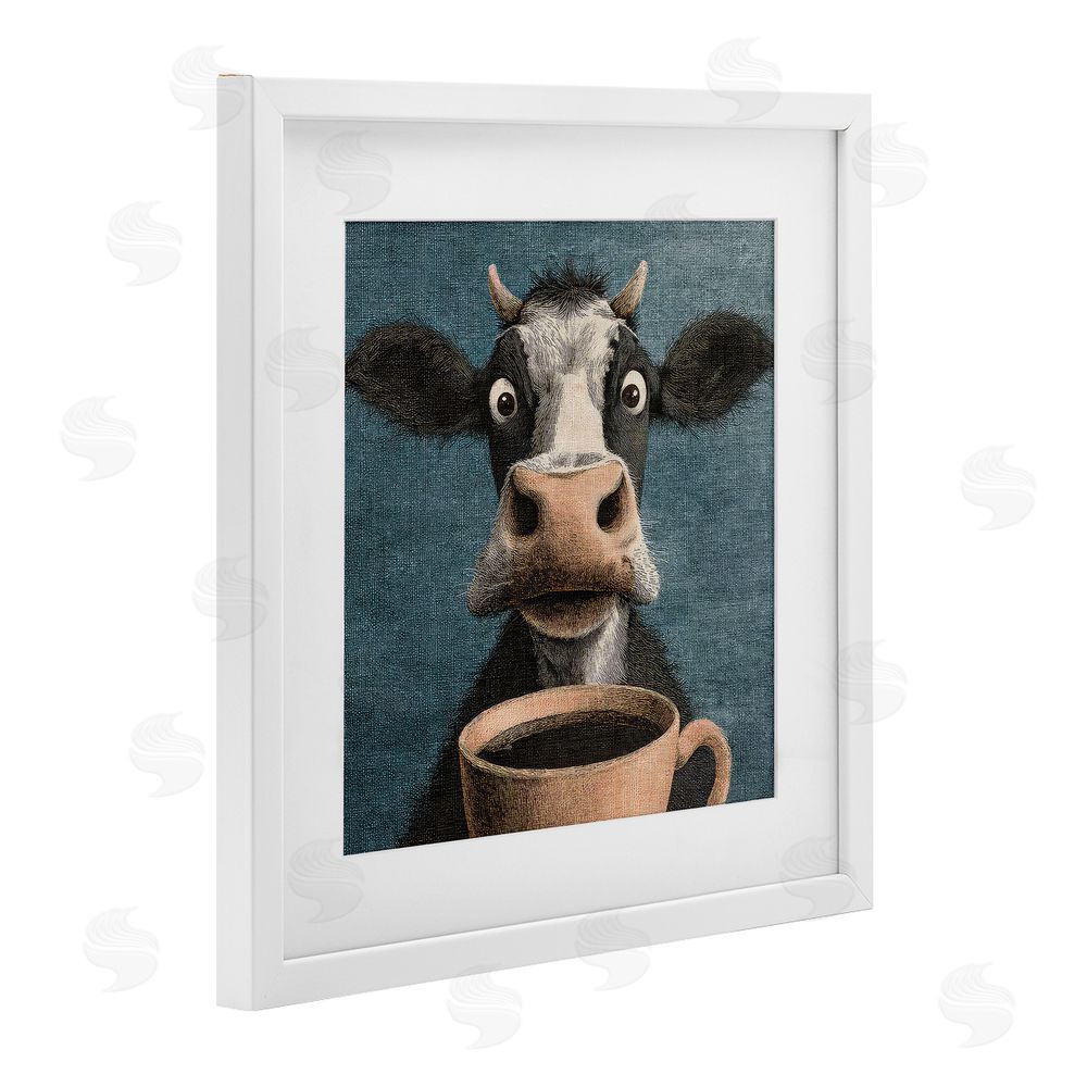 The Wands Want Grumpy Cow & Coffee White Framed Print Under Glass Wall Art